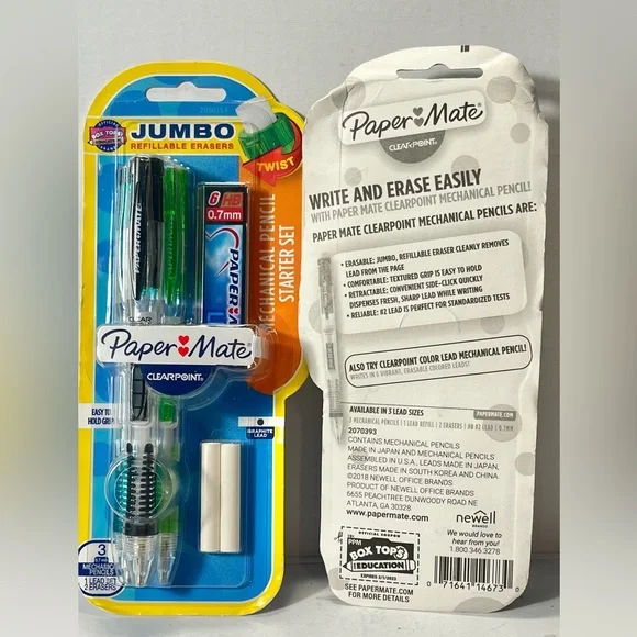 Paper Mate Jumbo Refillable Erasers Mechanical Pencil Starter Set 0.7mm (NEW)