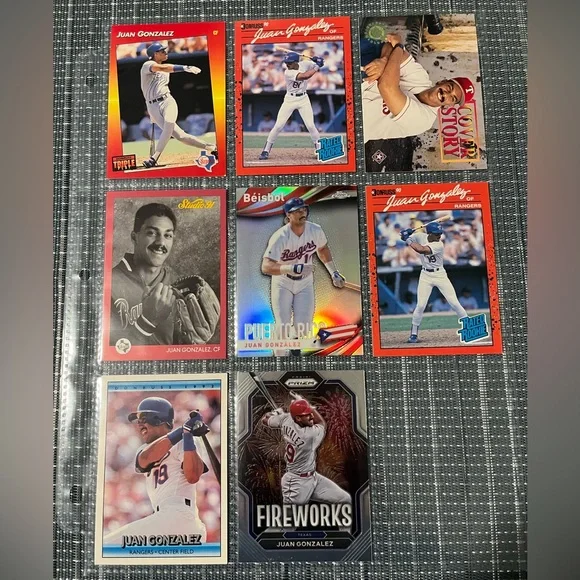 ⚾️ Jaun Gonzalez Rangers MLB Baseball Trading Cards, Collection of 8