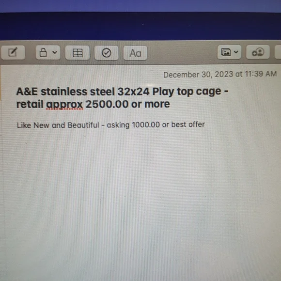 A&E stainless steel 32x24 like new cage