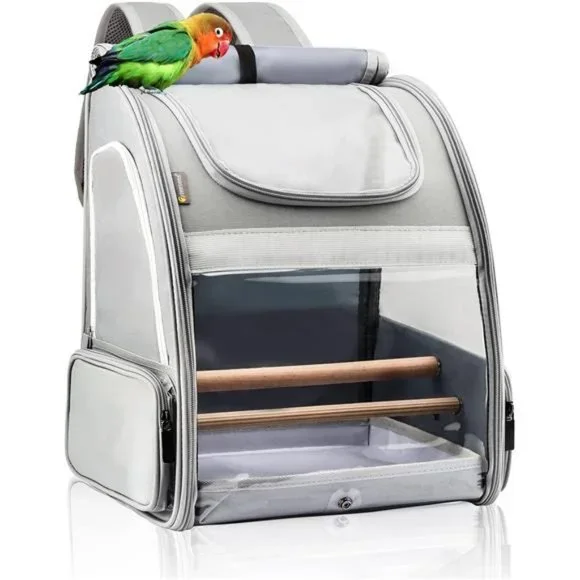 Bird Carrier Backpack - Pet Travel Cage with Upgraded Tray and Standing Perches