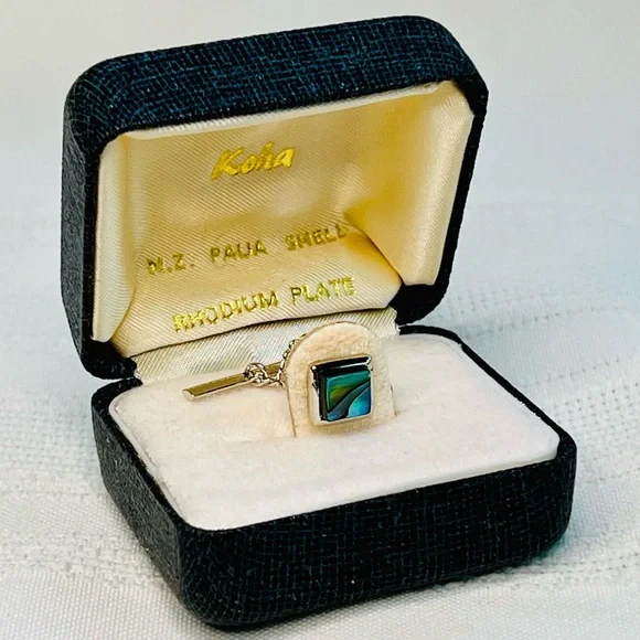 Tie Tack New Zealand Paua Shell Rhodium Plated‎ IOB VTG Like New💥SALE💥