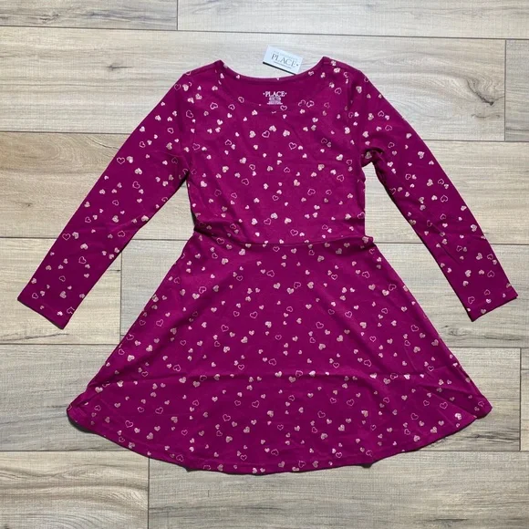 The Children's Place Girls Long Sleeve‎ Heart Skater Everyday Dress Medium 7/8