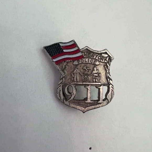 2 NYPD 9/11 remembrance Silver and Red Badge Pins