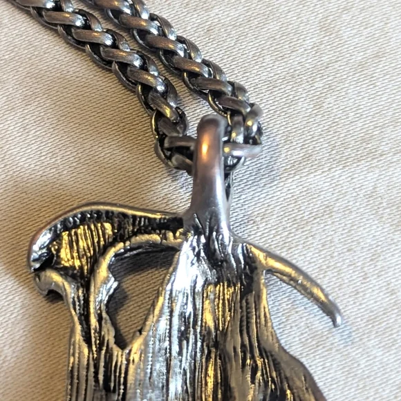 HP🔥Stainless Steel And Black Grim Reaper Pendant Necklace