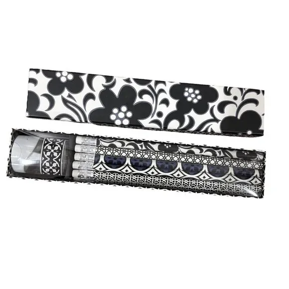 Vera Bradley Pencil Box Set - Night & Day - 10 Pencils and Sharpener - New
