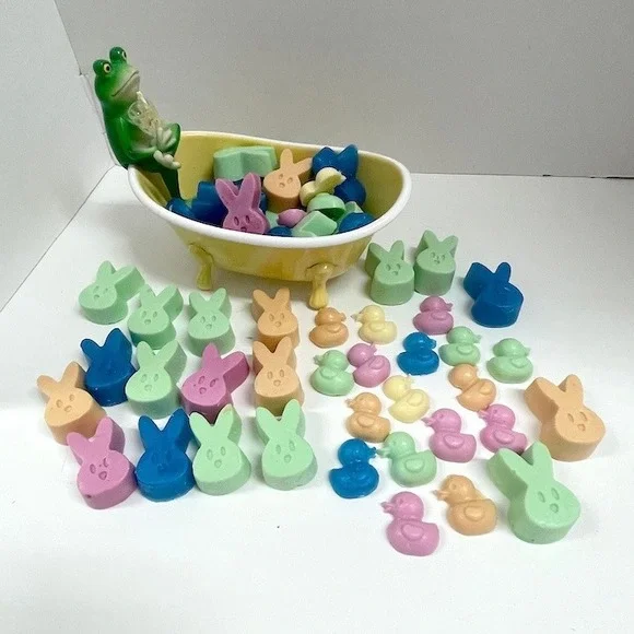 Whimsical Drinking Frog Soap Dish Planter with 45 Handcrafted Duck & Bunny Soaps