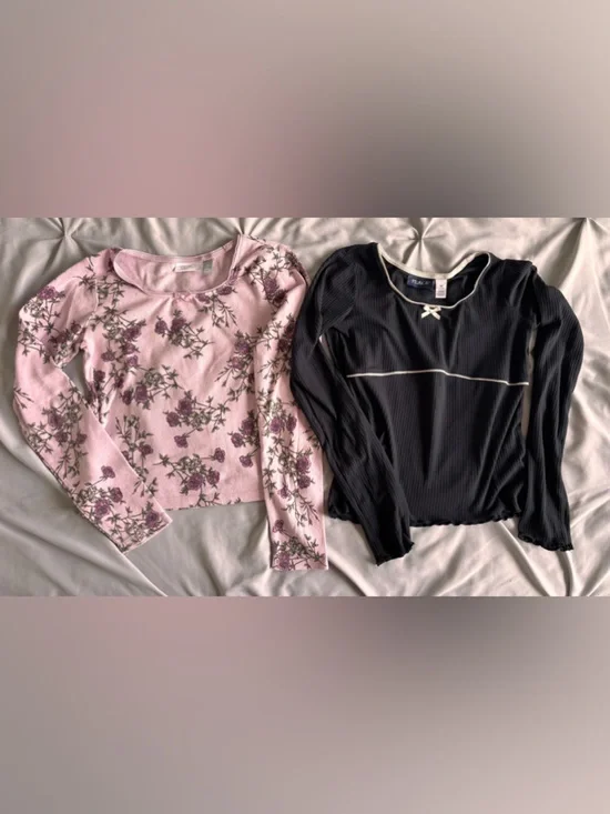 The Children’s Place Girls Long Sleeve Tee Shirt Bundle of 2 Black and Purple 14