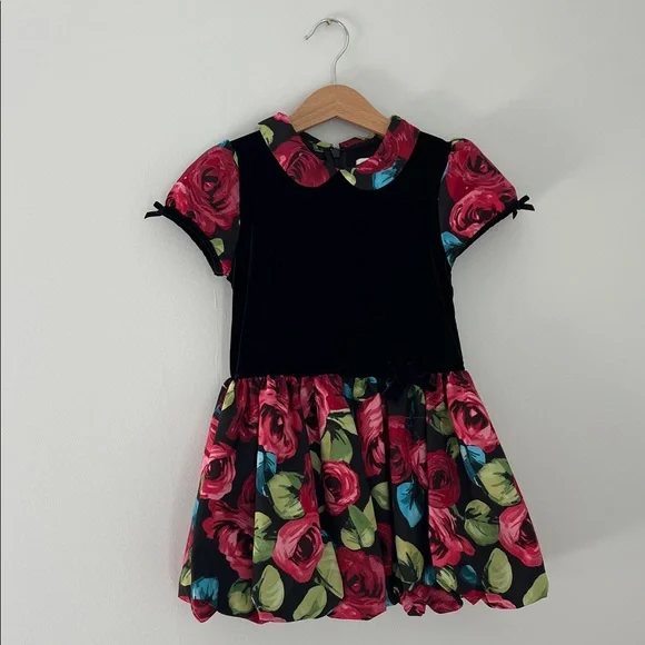 The Children's Place | Black Velvet Top Floral Ballon Dress Size 4T