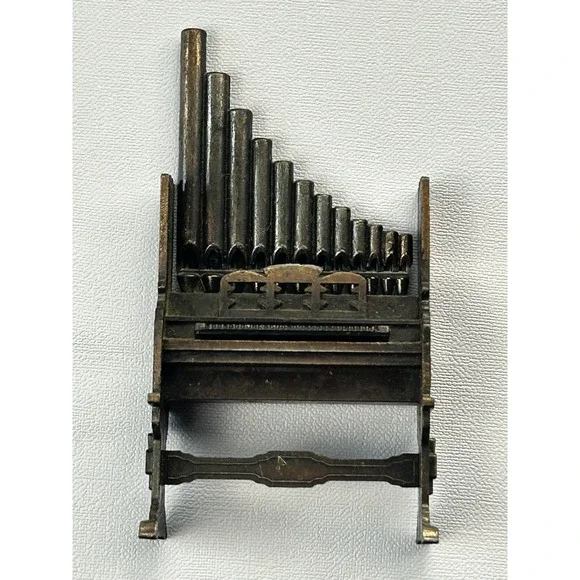 Vintage Mini Pipe Organ Music Box Metal Pan Flute Hong Kong Mechanical