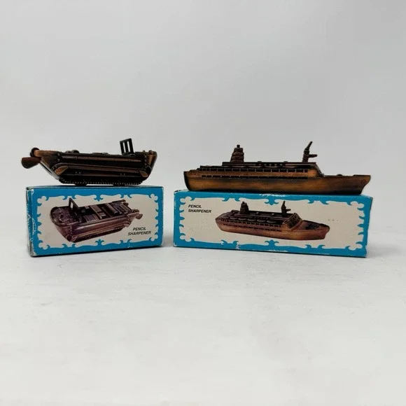 Vintage Die Cast Military Mini Pencil Sharpeners Ship Boat Miniature Lot of‎ 2
