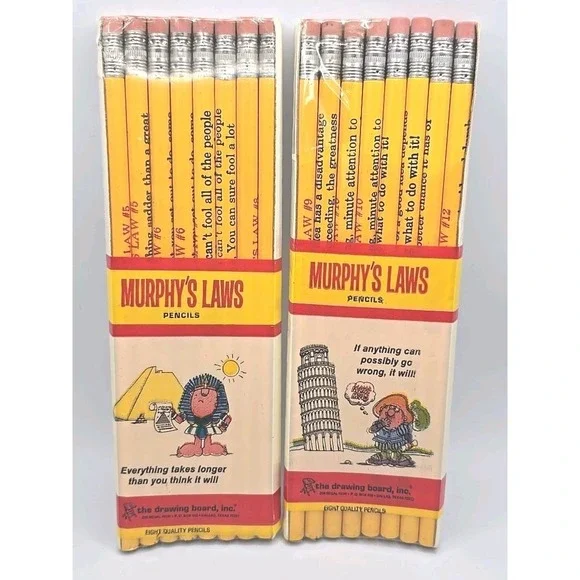 Vintage Murphy's Law Pencils 2 sets of 8 Never Sharpened Sealed* Rare HTF U113