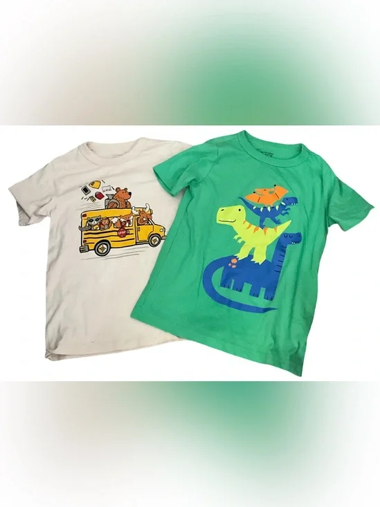 The Children’s Place Boys 4T Bundle of 2 Graphic T-Shirts Dinosaur & School Bus