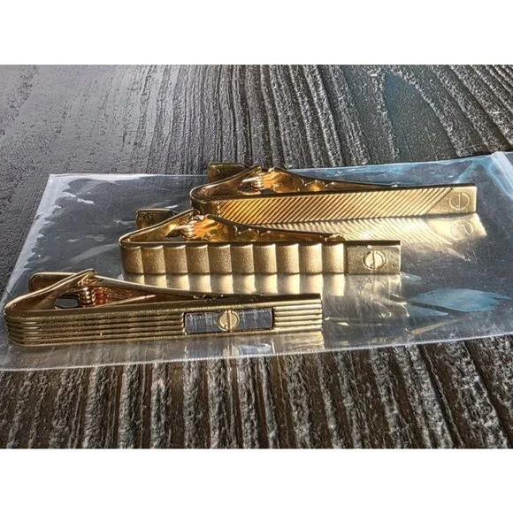 Dunhill Vintage Gold Plated Tie Bar Clips BUNDLE OF 3