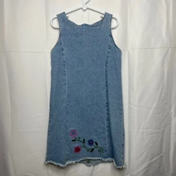 Vintage The Children's Place Embroidered Denim Dress Girls Size 6X/7