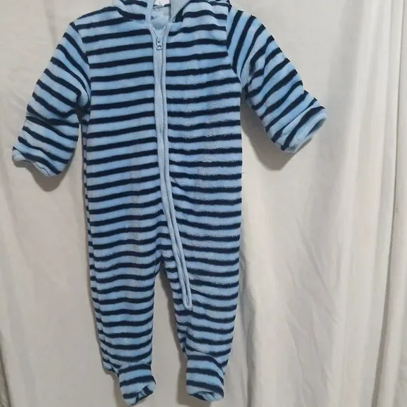 The Children's Place Blue Striped Fleece Bunting Size 6-9 Months Thick And Warm
