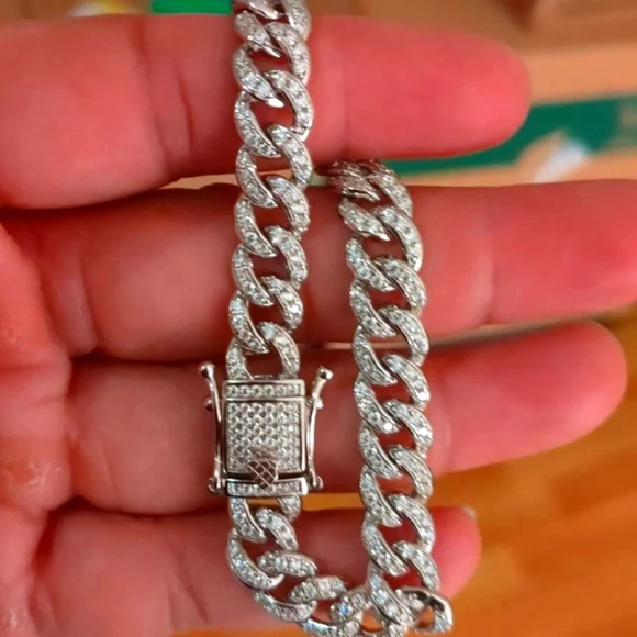 Silver 925 Rhodium Finish CZ Encrusted Curb Bracelet 8.9mm - CHCZ105B RH