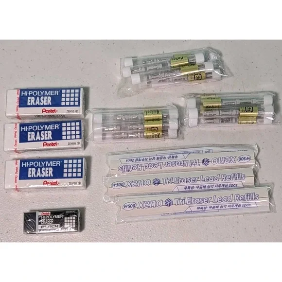 High Polymer Erasers New Lot of 10 Various Types of Erasers Pentel