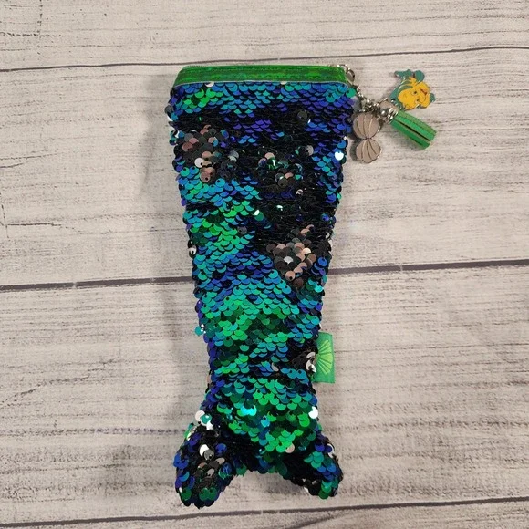 Disney The Little Mermaid Flounder Sequin Mermaid Tail Pencil Case Pouch Blue