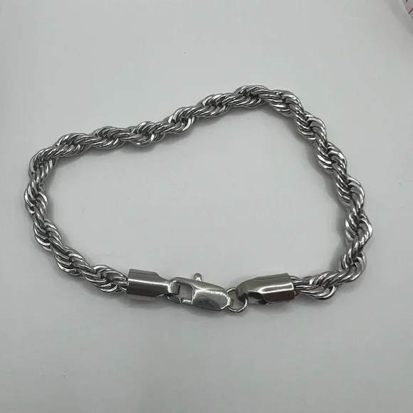 Men's Silver Rope Chain Bracelet, stainless steel