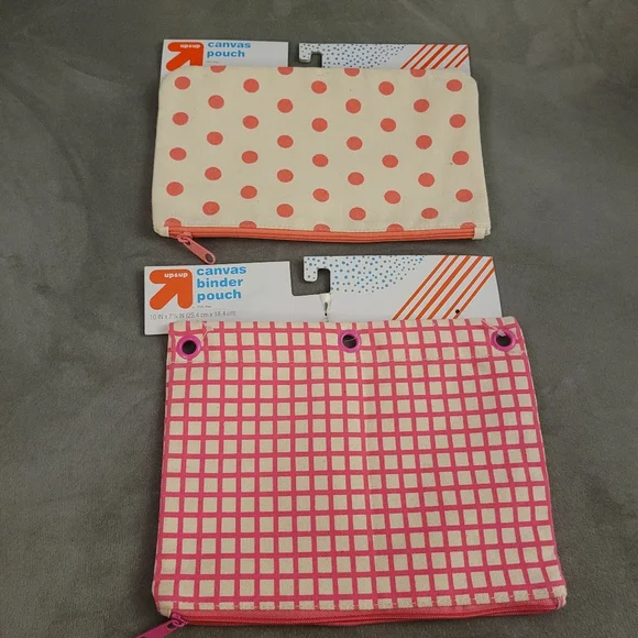 2 Set, Up & Up,  canvas pouch bundle, color tan with Pink.