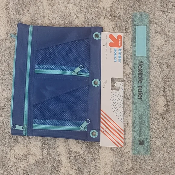 Up & up binder pouch, Pvc free 4 section Blue, with ruler bundle, new