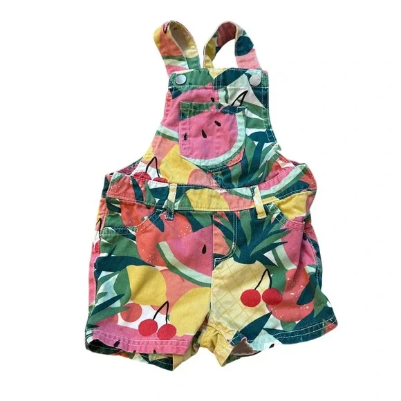 The Children's Place Shortalls Kids Multi Color Fruit Print Summer SIZE 2T