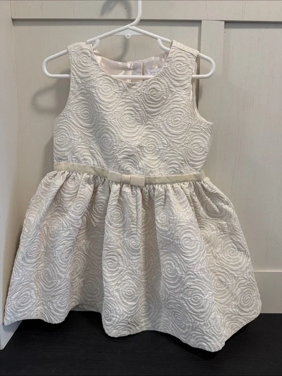 The Children's Place Cream Textured Swirl Party Dress with Waist Bow