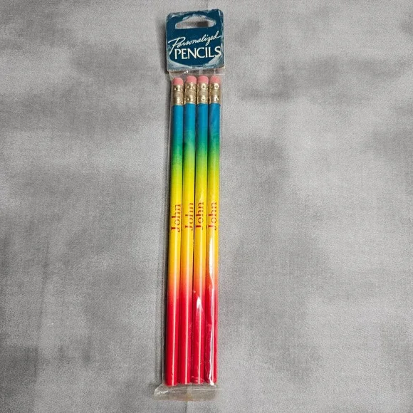 JOHN Personalized My Name Pencils New Old Stock Sealed Rainbow‎ Set of 4 Vintage