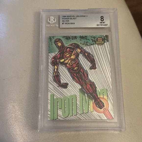 1994 Marvel universe V Iron Man Silver Powerblast Beckett 8