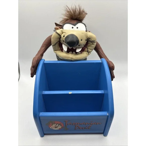 Vintage Taz Desk Organizer‎ Tasmanian Devil Mail Pencils Holder Blue w/figure