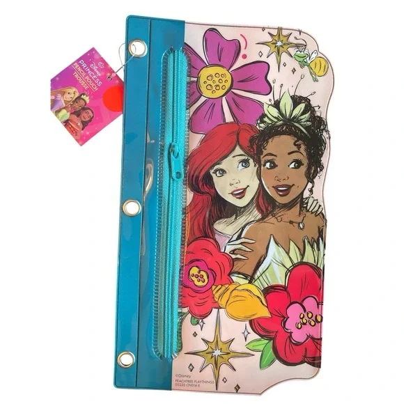 Disney Princess Ariel & Tiana Pencil Pouch Plastic with Zipper Closure NWT