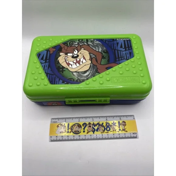 Vintage Taz Looney Tunes Pencil Box Spacemaker Warner Bros & Ruler‎