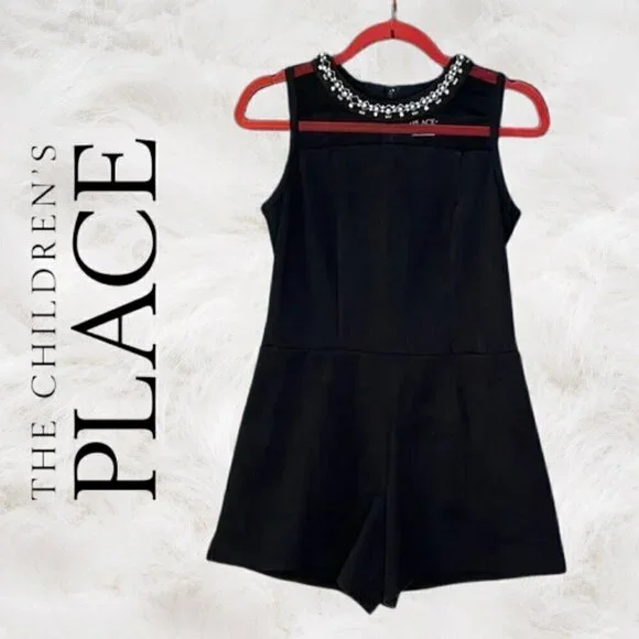 The Children's Place Girls Size 16 Black Romper Sleeveless Jumpsuit Shorts