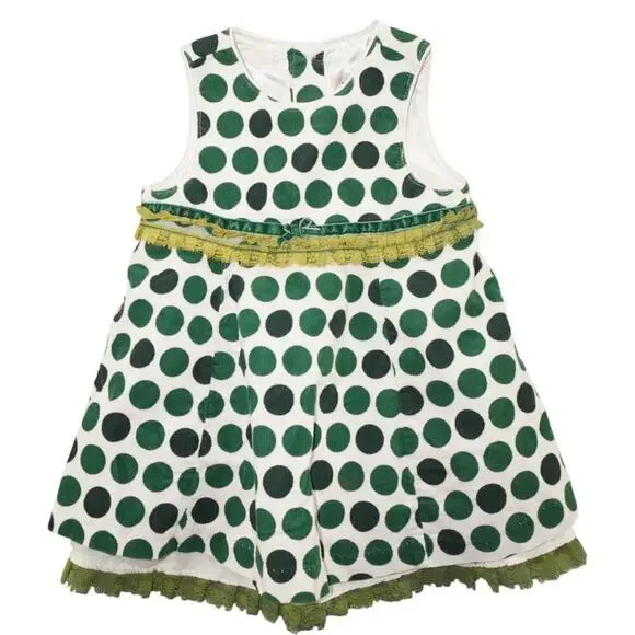 The Children’s Place Green Polka Dot Corduroy Dress 12 Months Baby Girl Retro