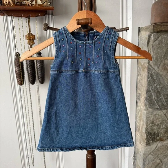 Y2K The Children’s Place Denim Shift Dress with Colorful Rhinestones