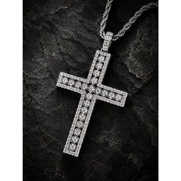 Dripped out channel Set Cross Necklace