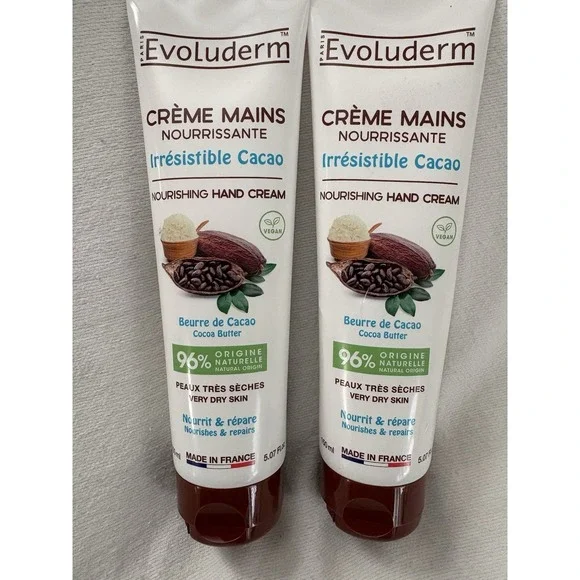 NEW Evoluderm Moisturizing Hand Cream Cocoa Butter 5.07 Ounce Made France 2 Pack