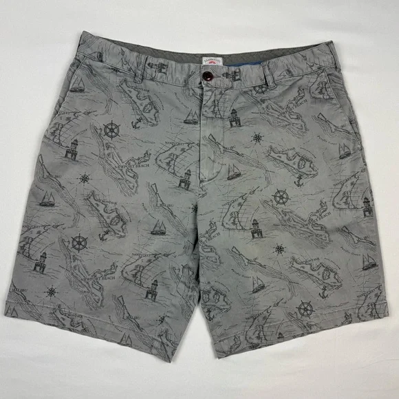Faherty Mens Nautical Map Chino Shorts Sz 34 Grey AOP C1