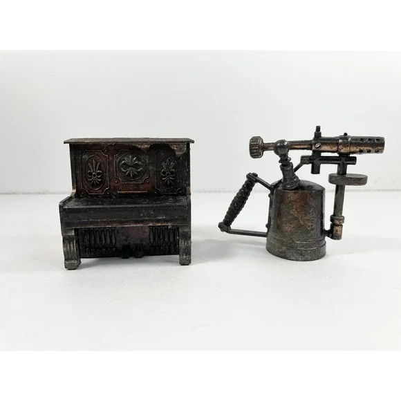 Vintage Die Cast Mini Mechanical Piano And Blow Torch Pencil Sharpeners