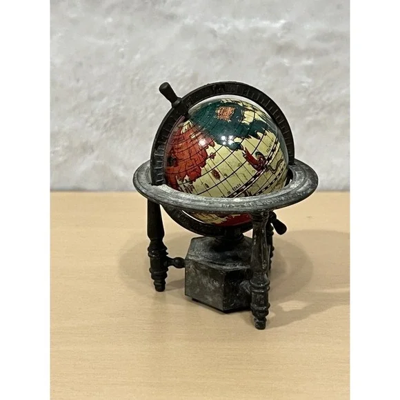 Vintage Mini Globe Pencil Sharpener Metal Stand Desk Decor 3