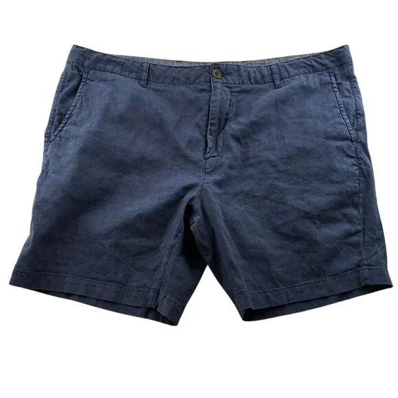 Faherty Mens Shorts Size 40 Chino Casual Linen Blend Relaxed Drawcord Blue