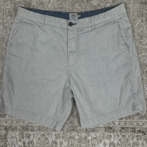 Faherty Men's Chino Shorts Linen Blend Khaki 35 Preppy Coastal Beach Casual