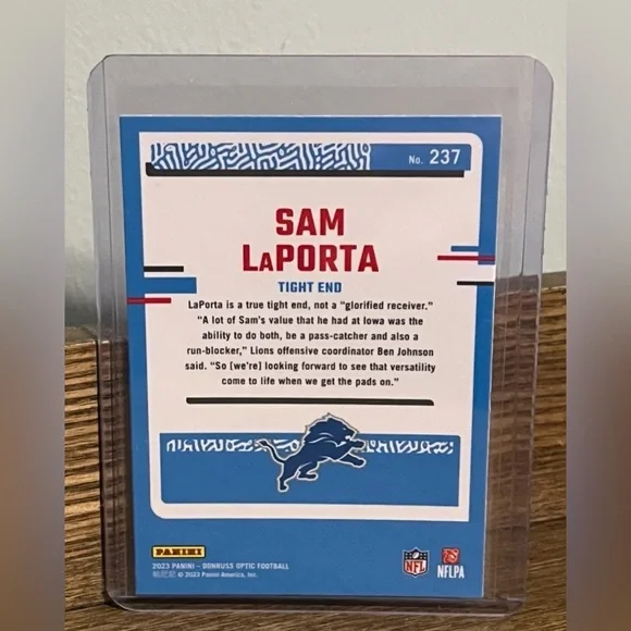 🏈 2023 Sam LaPorta Panini Donruss Rated Rookie Optic Football NFL Card #237