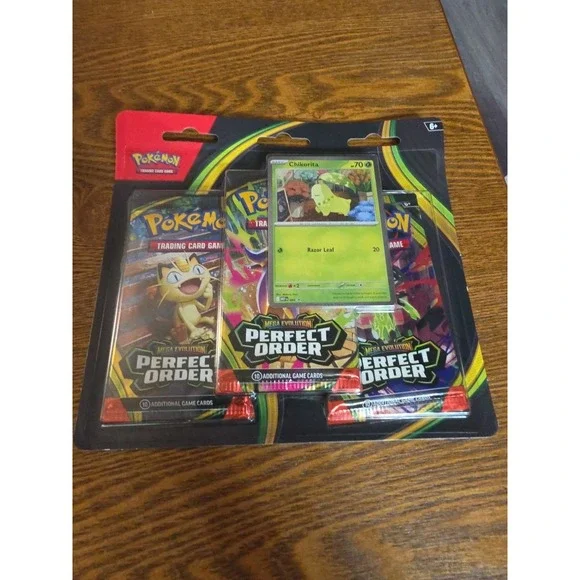 Pokemon Mega Evolution Perfect Order 3-Pack Blister (Chikorita Promo) -‎ Presale