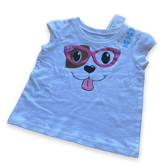 The Children's Place Girls‎ Top Size 9-12 Months Glittery Puppy Dog Glasses NEW