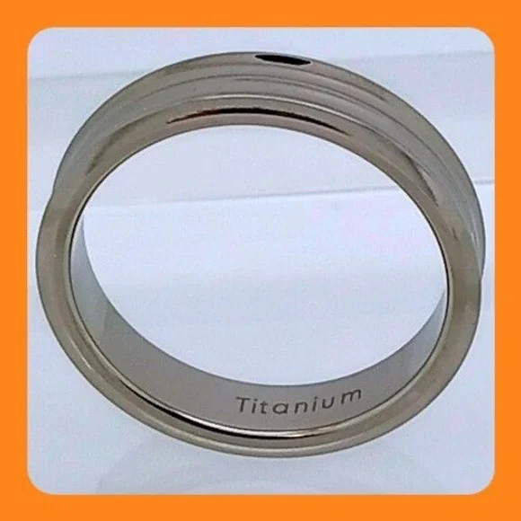 Vintage 1990s Titanium Ring Band Size 11 Silver Double Groove Concave 5mm NOS