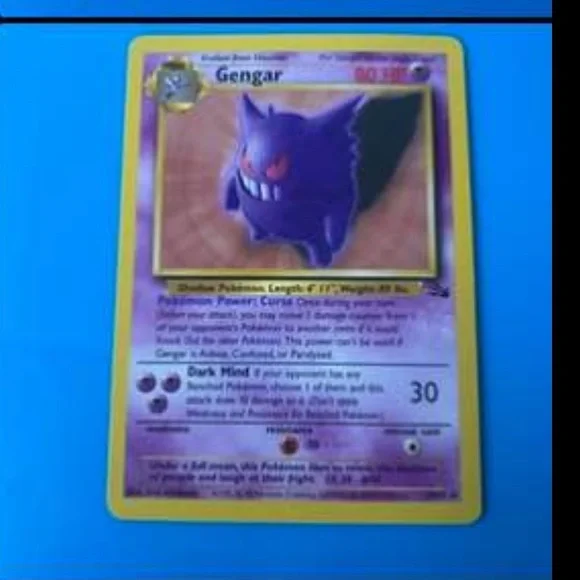 Gengar Pokémon Card with Yellow Border Shadow Boarder Fossil Set. Used
