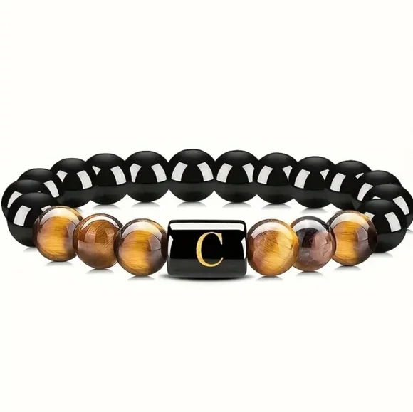 Men's tiger eye Initial Bead Bracelet