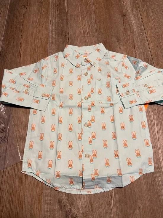 Gymboree Light Blue Button-Down Shirt with Orange Bunny Print