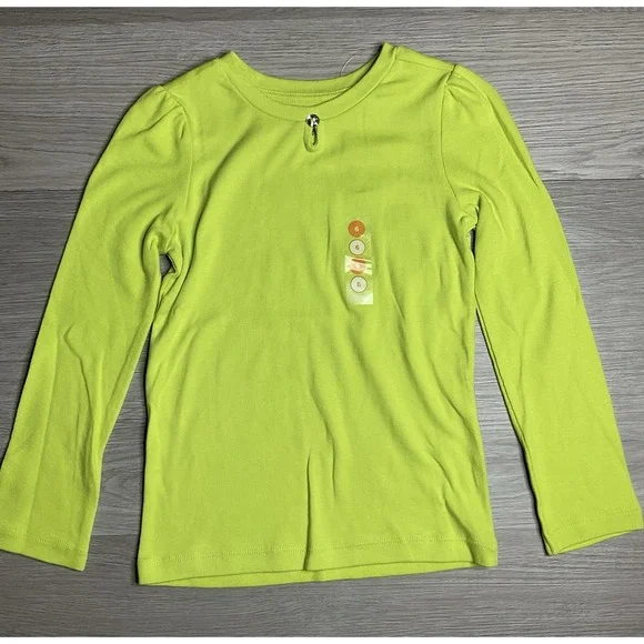 NWT Gymboree‎ Girls Gem Button Keyhole Long Sleeve Lime Green Shirt Size 6